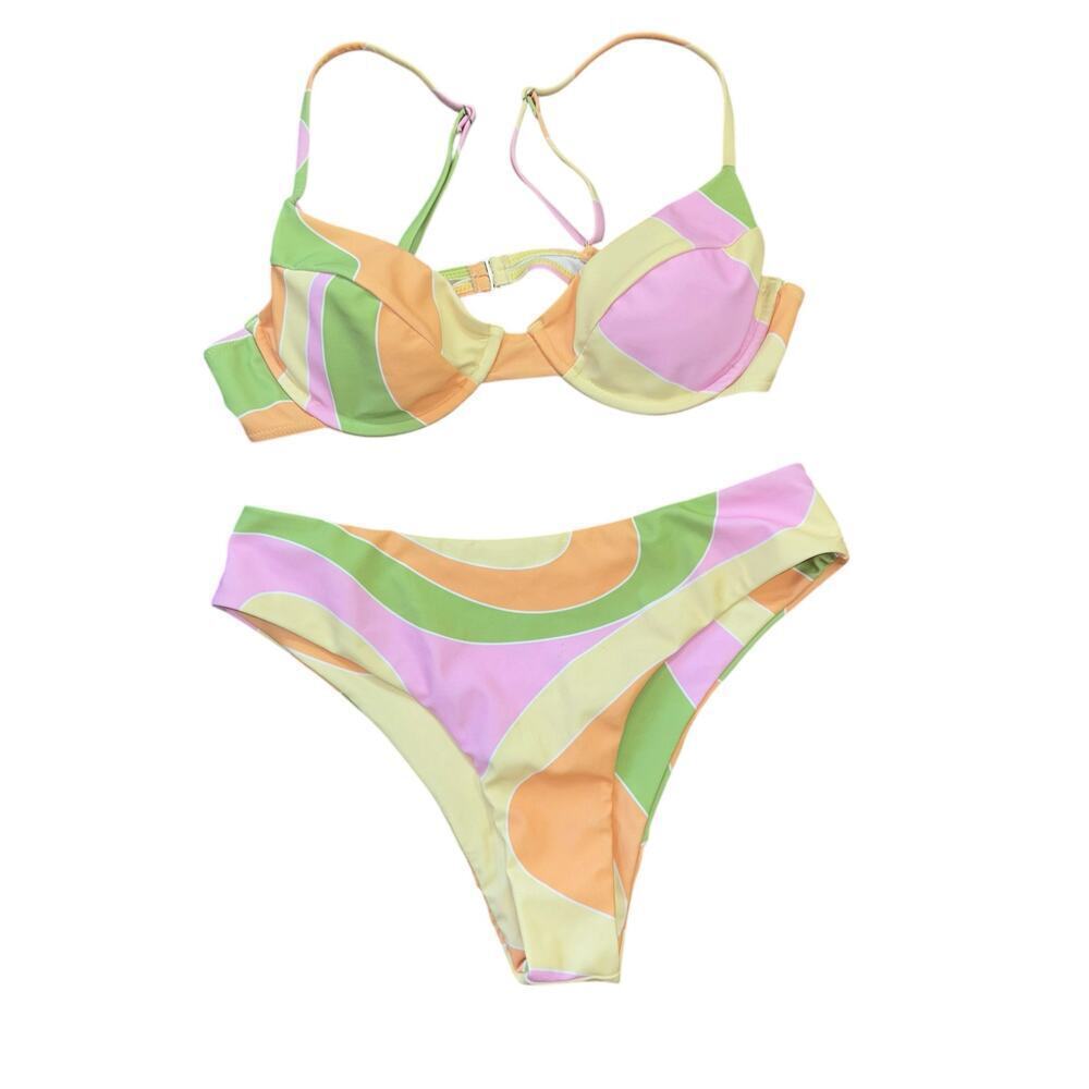 Aurelle Colorful Push Up Underwire Cheeky Bikini Womens S Hippie Beach Swim Suit